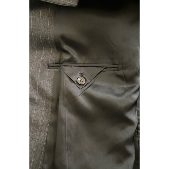 Chaps Mens 2 Piece Gray Pinstriped Suit Sz 46L Jacket 40 x 32 Pleated & Cuffed - Picture 12 of 16
